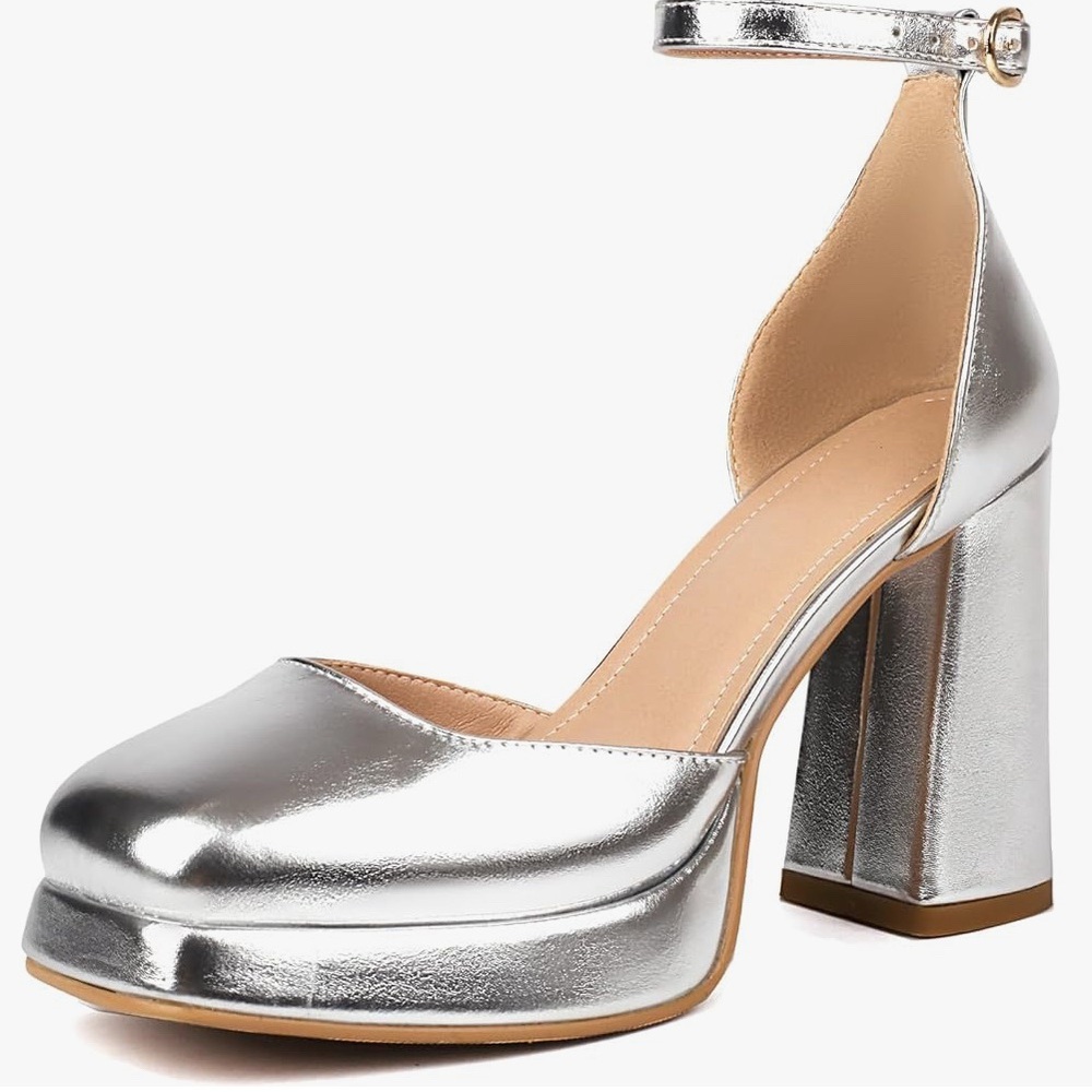 Women's Closed Toe Platform Chunky Heels 4 Inch Ankle Strap Party Prom Pumps